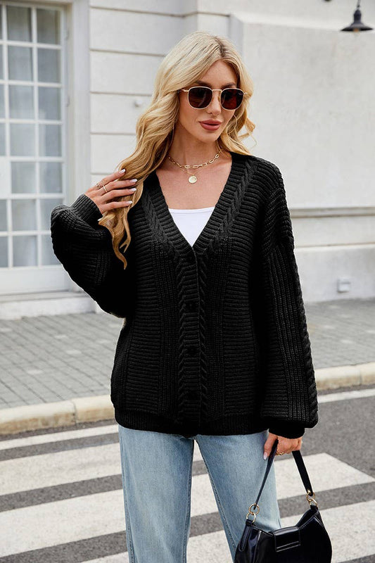 CWOCAL00686_LONG SLEEVE V-NECK CABLE KNIT CARDIGAN