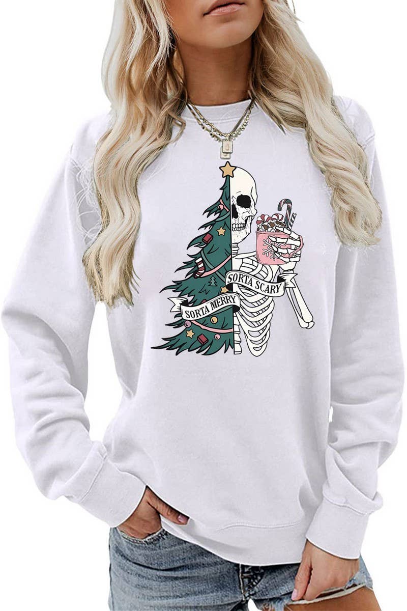 CWTBLL01328_PRINTED LOOSE PULLOVER CHRISTMAS SWEATSHIRT