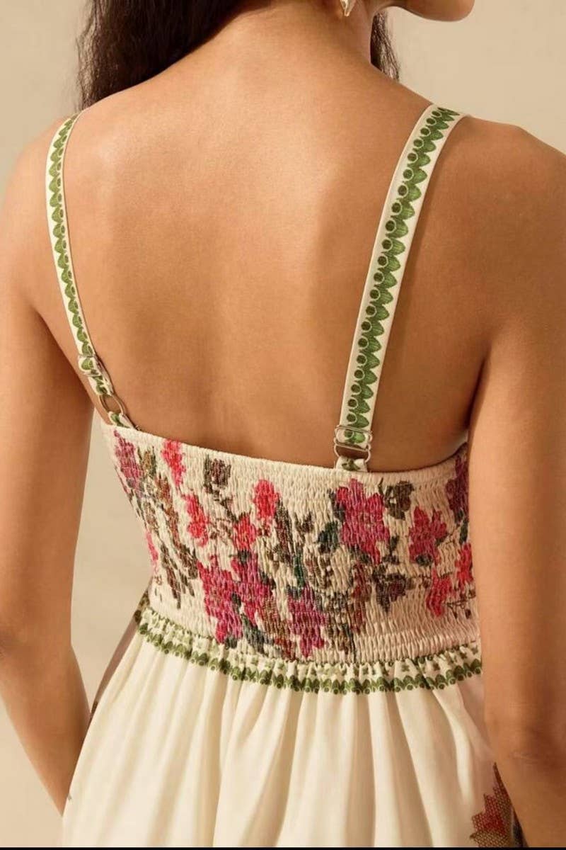 CWSJS1705_V-NECK TRENDY FLORAL CAMI WIDE LEG JUMPSUIT