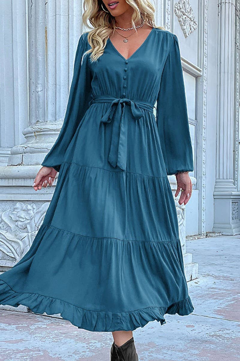 CWDMD01042_CASUAL WORK TIE WAIST LONG SLEEVE DRESS