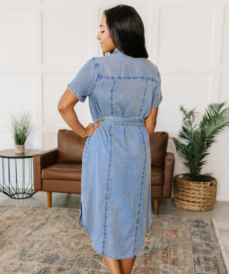CASUAL LOOSE LACE-UP DENIM SHIRT DRESS