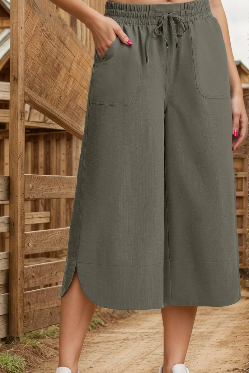 CWBLP2158_SOLID ELASTIC WAIST WIDE LEG CULOTTE PANTS
