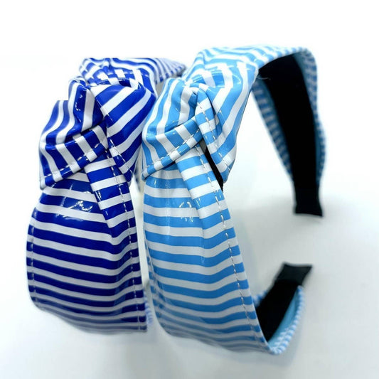 Navy Stripe Wide Knot PU Leather Headband