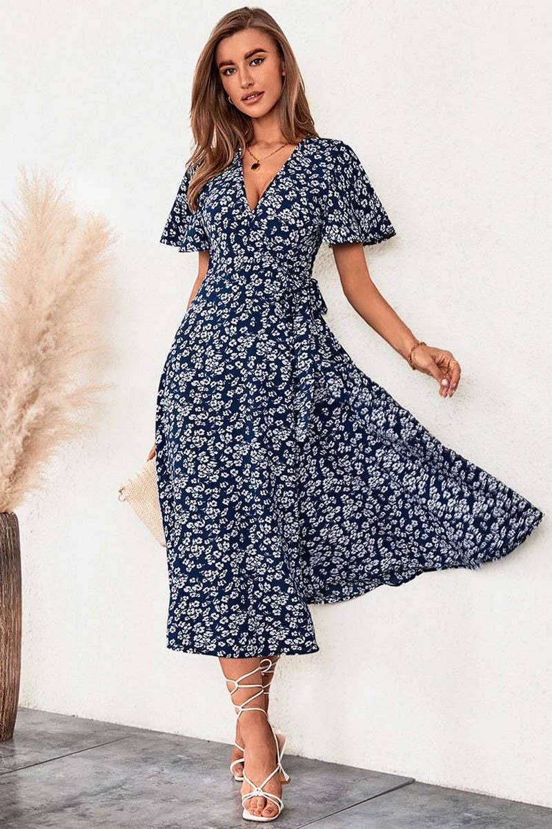 CWDMD4130_PRINTED V-NECK TIE HIGH WAIST MIDI DRESS