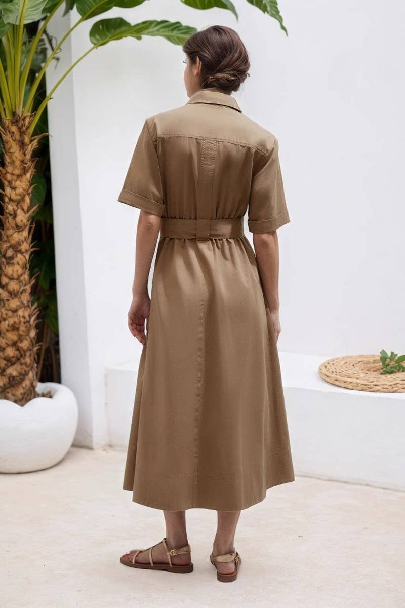 CWTDSS0074_LAPEL BELTED SINGLE BREASTED SHIRT DRESS
