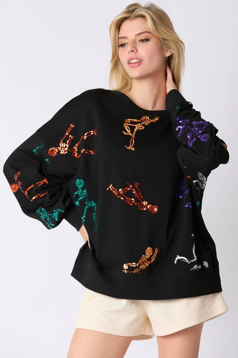 CWTBLL01228_HALLOWEEN SKULL SEQUINED SWEATSHIRT