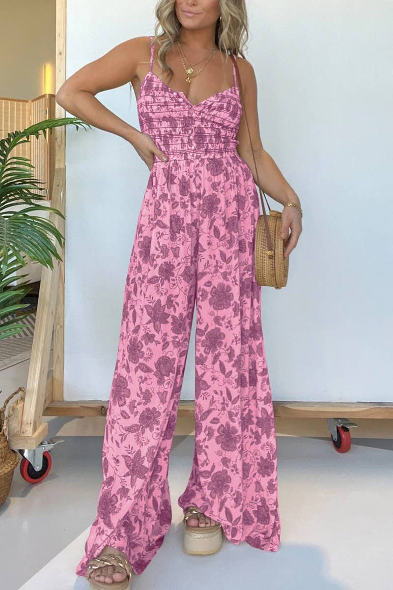CWSJS1153_FLORAL SUSPENDER WIDE-LEG JUMPSUIT