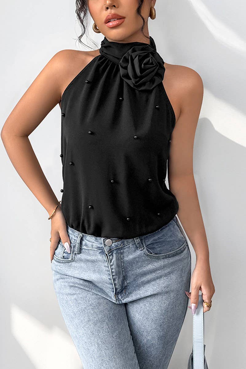 CWSBS0216_HALTER NECK FLORAL APPLIQU? SLEEVELESS BODYSUIT