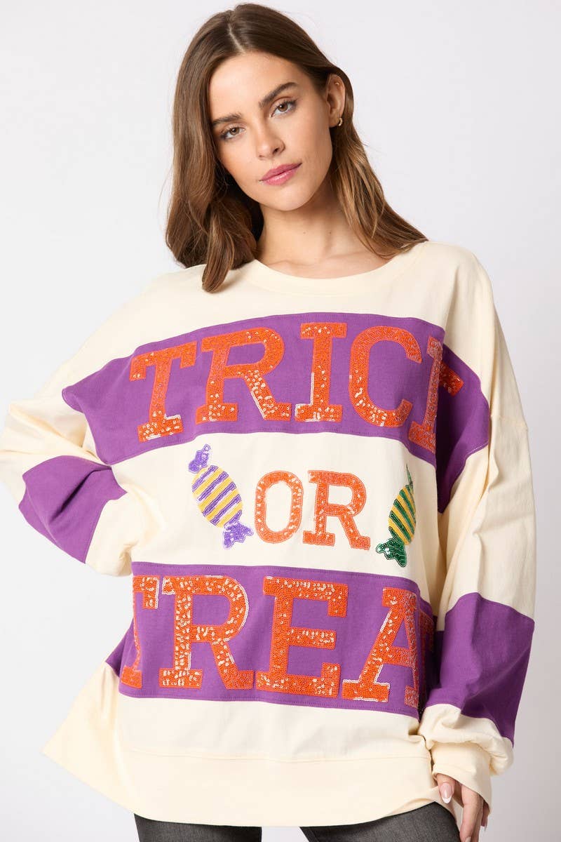 CWTBLL01243_HALLOWEEN LETTER SEQUIN COLORBLOCK SWEATSHIRT