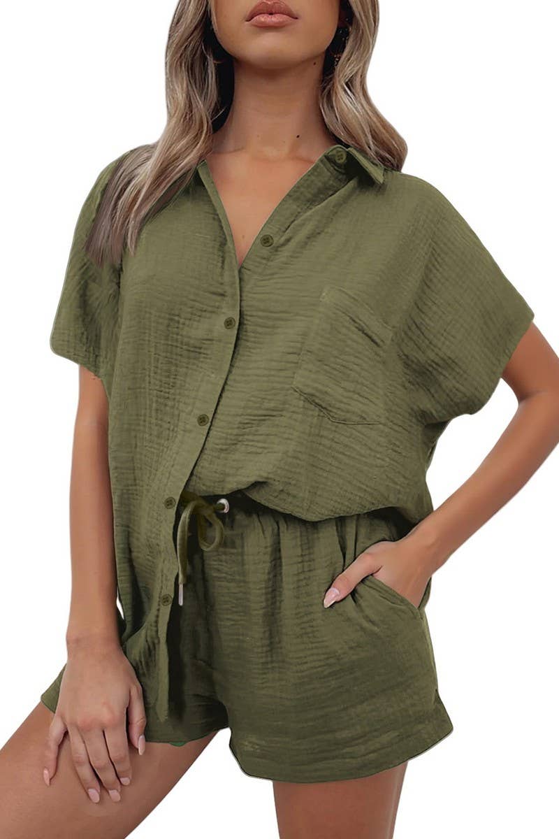 CWSS01305_CASUAL AND FASHIONABLE SHIRT AND SHORTS SET