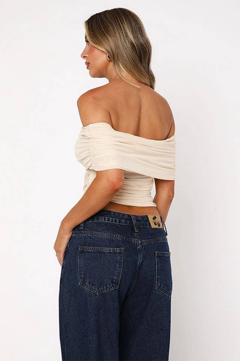 CWTBLS1921_SUMMER SLIM FIT SEXY OFF-SHOULDER MESH TOP