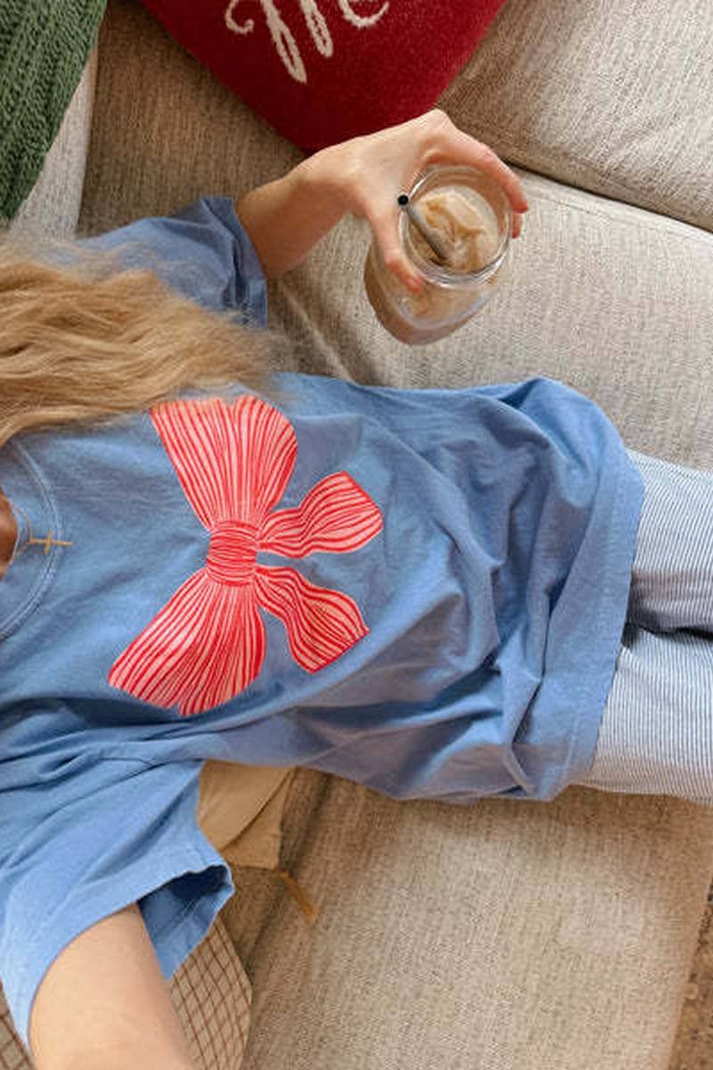 CWTTS1564_CREW NECK LOOSE FIT BOW PRINT SHORT SLEEVE TEE