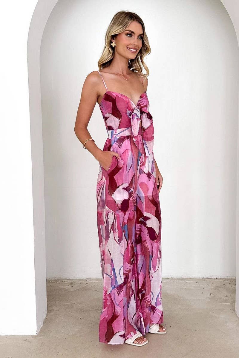 CWSJS1628_FLORAL PRINT TIE STRAP CASUAL JUMPSUIT