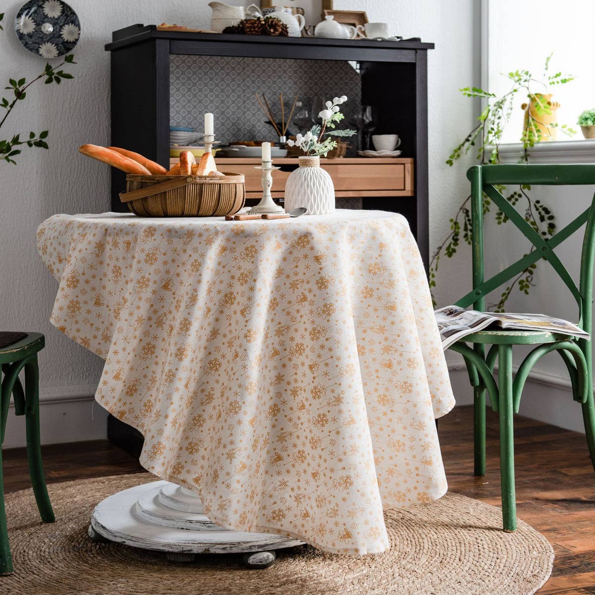 GREEN PINE BRANCH PRINTED DINING TABLE