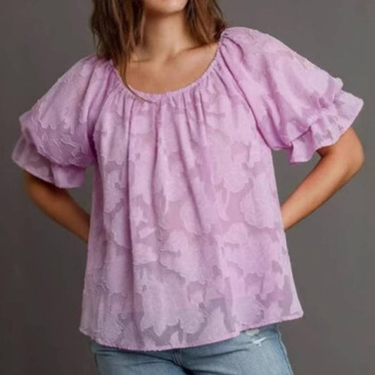 Crew-neck lace print loose pullover top for women