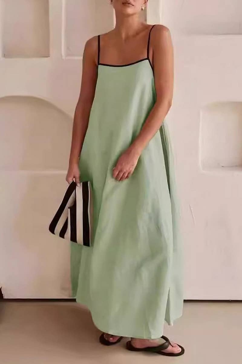 CWDMD5469_FASHIONABLE CONTRAST COLOR SLING DRESS