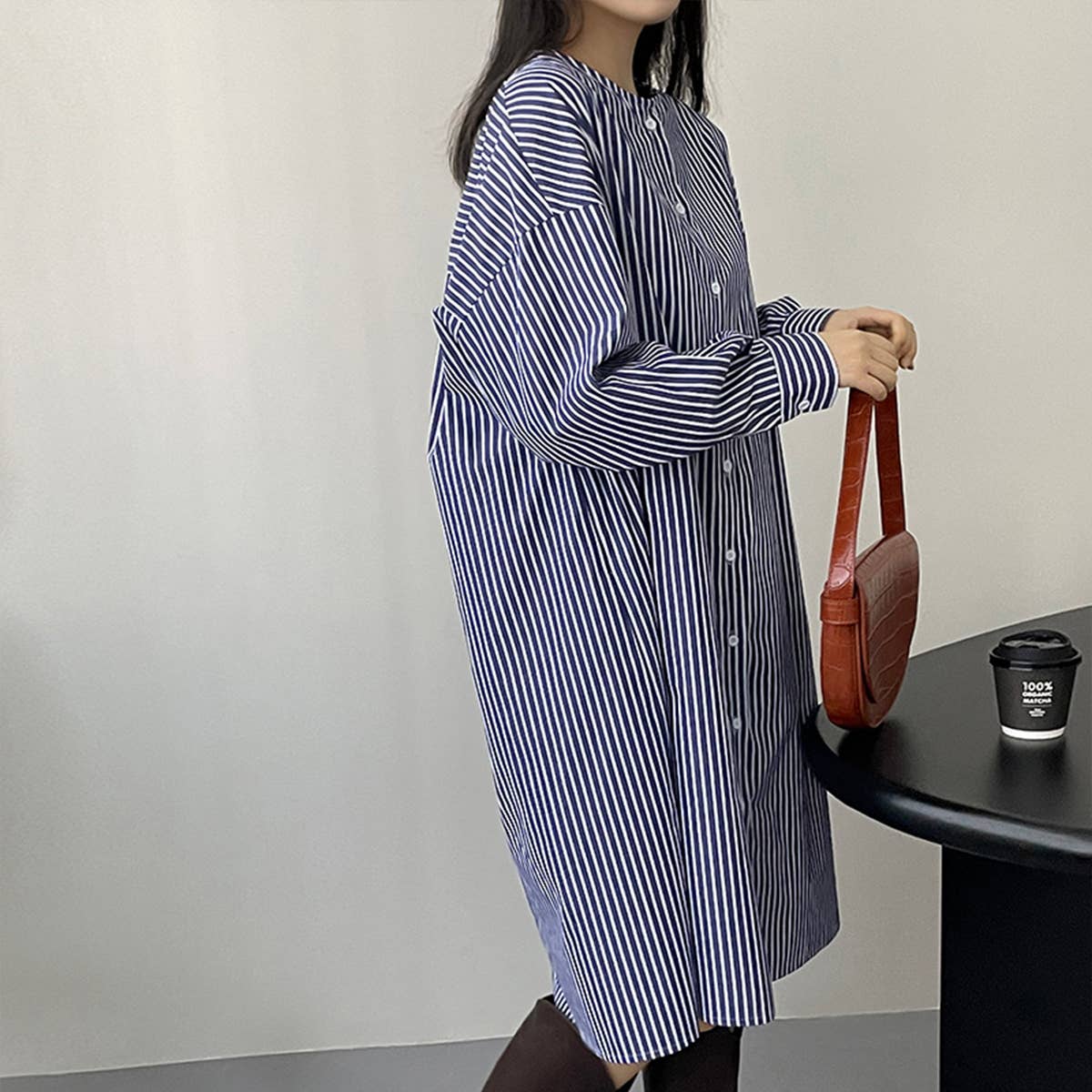 Casual long striped dress loose shirt dress