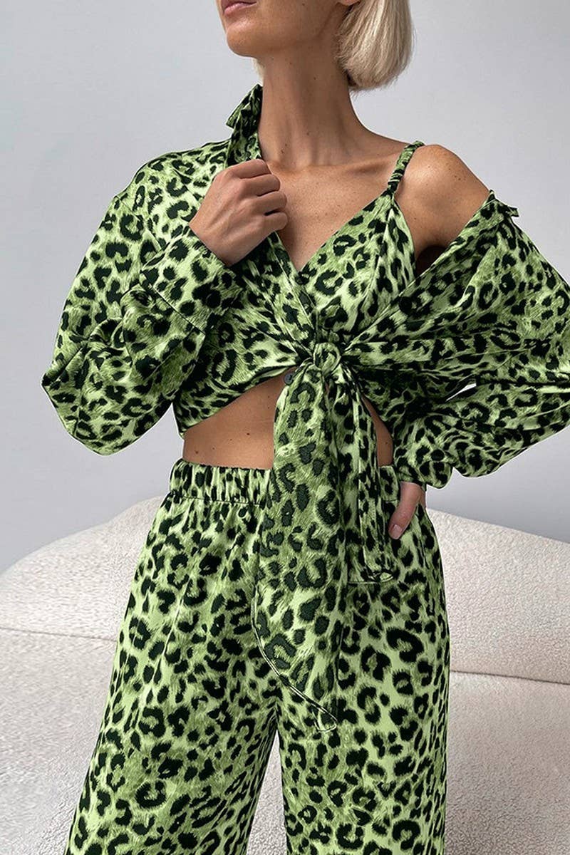 CWSPJ0397_LEOPARD PRINT LOOSE PAJAMAS THREE-PIECE HOME