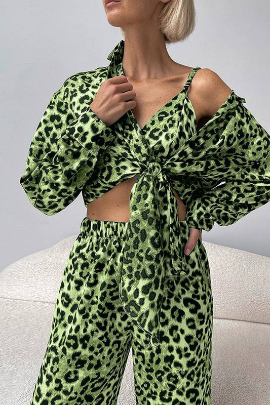 CWSPJ0397_LEOPARD PRINT LOOSE PAJAMAS THREE-PIECE HOME