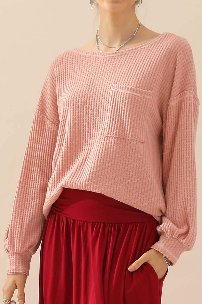 CWTTL1097_SHIRING CUFF R NECK SWEATER KNIT TOP