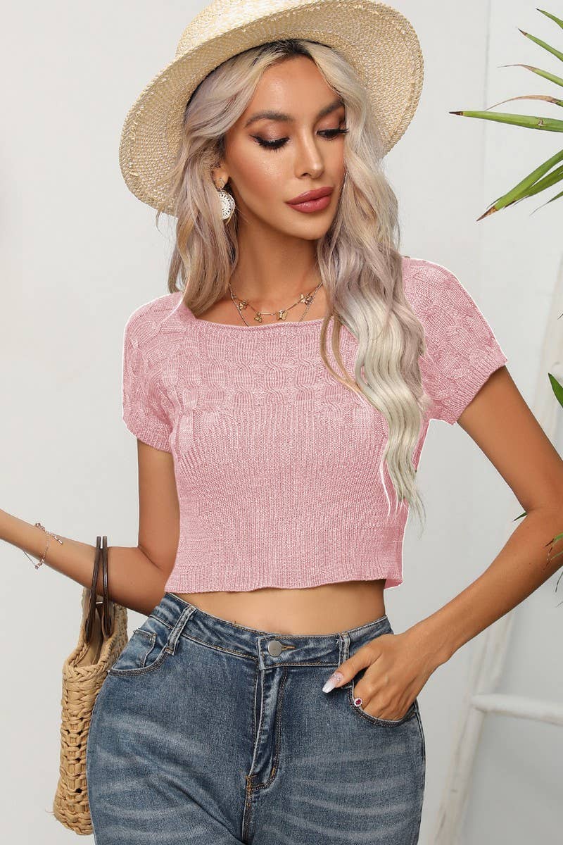 CWOSWS0060_Squre Neck Short Sleeve Sweater