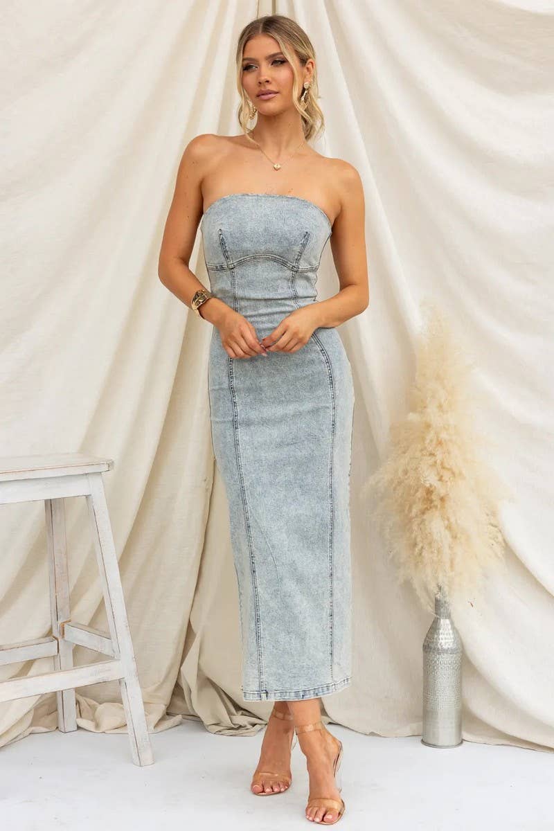 CWDHL0943_SEXY HOT GIRL WITH SLIM FIT DENIM DRESS