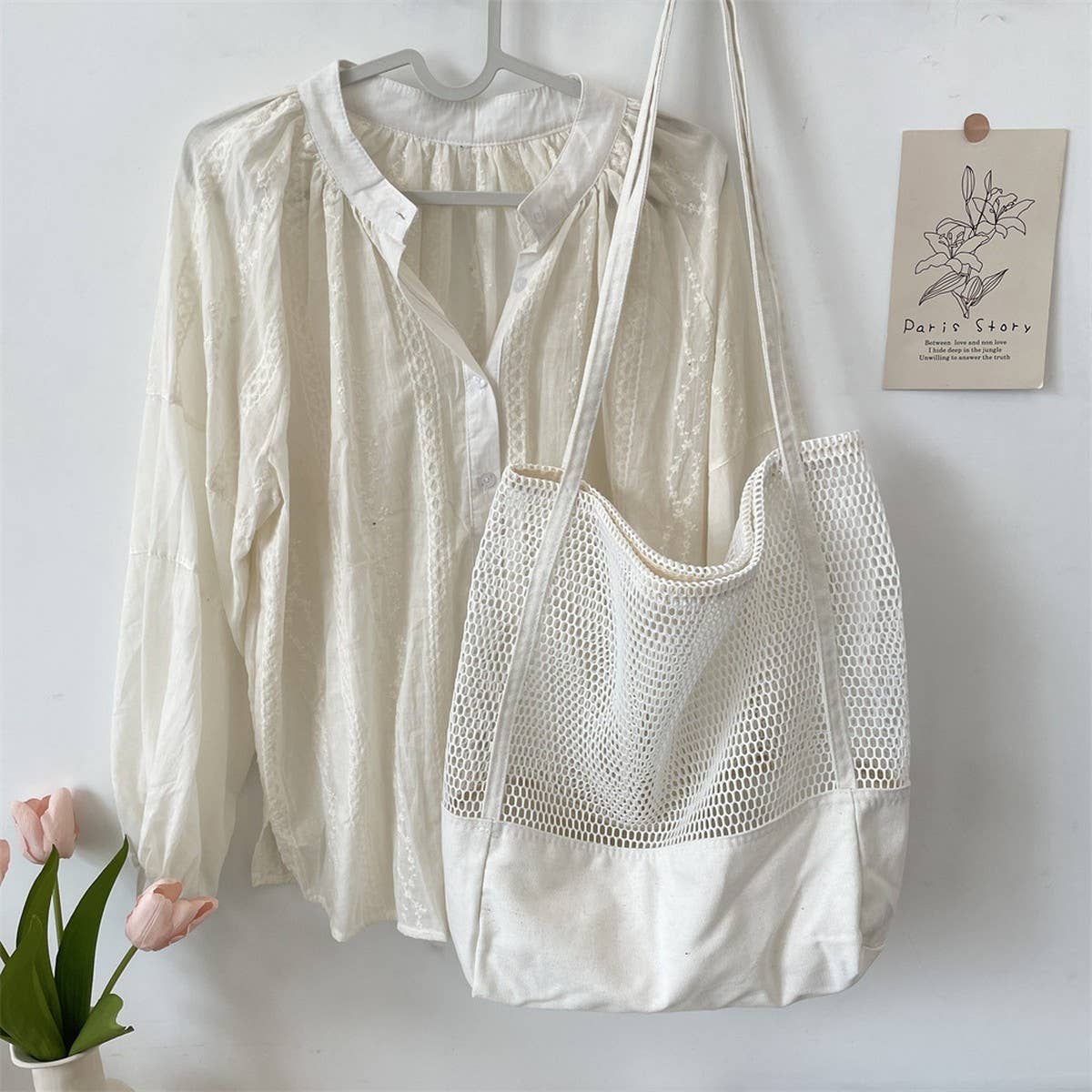 CWAB5806_SOLID COLOR HOLLOW LARGE CAPACITY MESH BEACH BAG