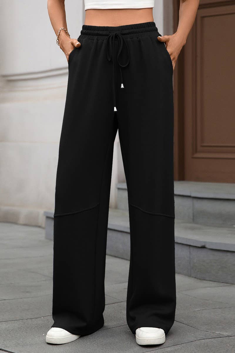 CWBLP01088_SOLID COLOR LOOSE DRAWSTRING CASUAL PANTS