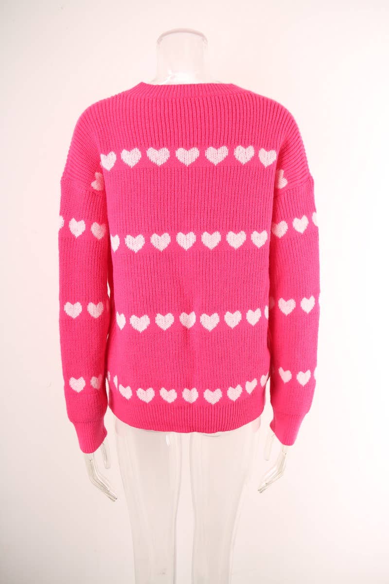 CWOSWL3098_LOOSE ROUND NECK HEART PULLOVER KNITTED SWEATER
