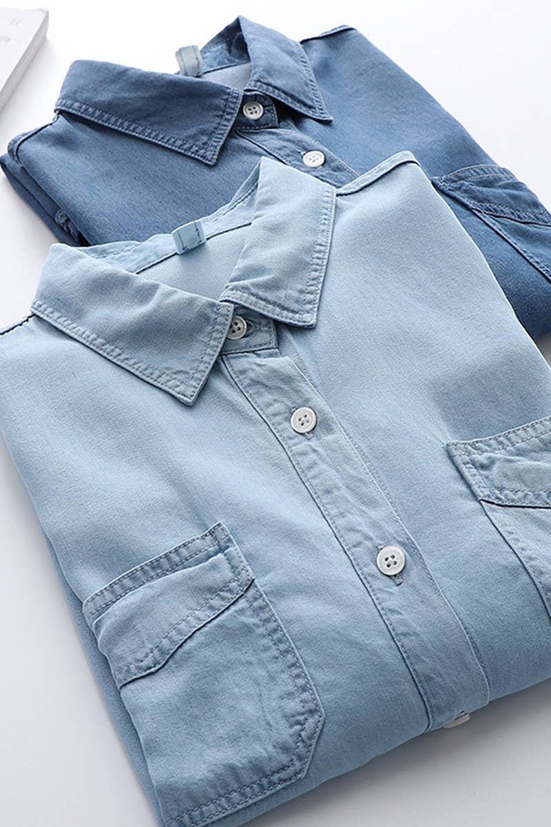 CWOCO0990_SOFT TENCEL LOOSE DENIM BLUE SHIRT COAT