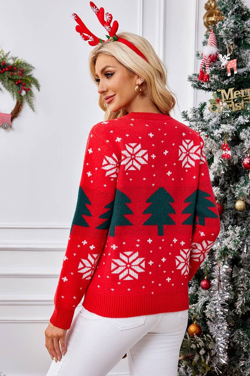 CWOSWL2425_CHRISTMAS TREE JACQUARD CHRISTMAS  KNIT SWEATER