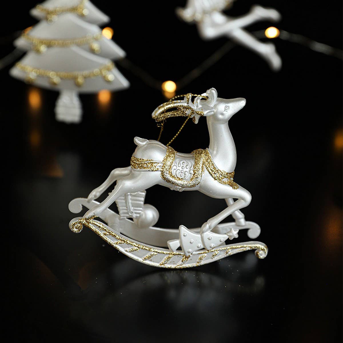 Gold Glitter Xmas Sled Santa Angel Reindeer Decor