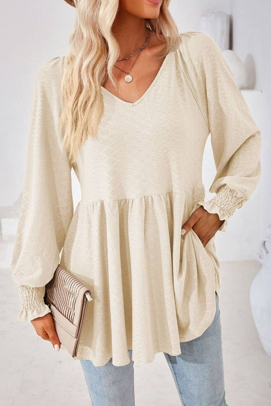 CWTBLL2817_SOLID COLOR PATCHWORK LONG-SLEEVED TUNIC