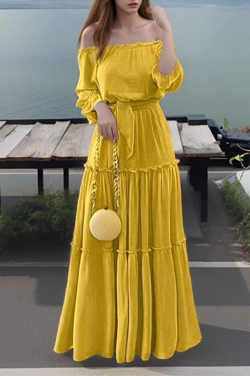 CWDMD6396_SUMMER COMMUTING STITCHING ONE-SHOULDER DRESS