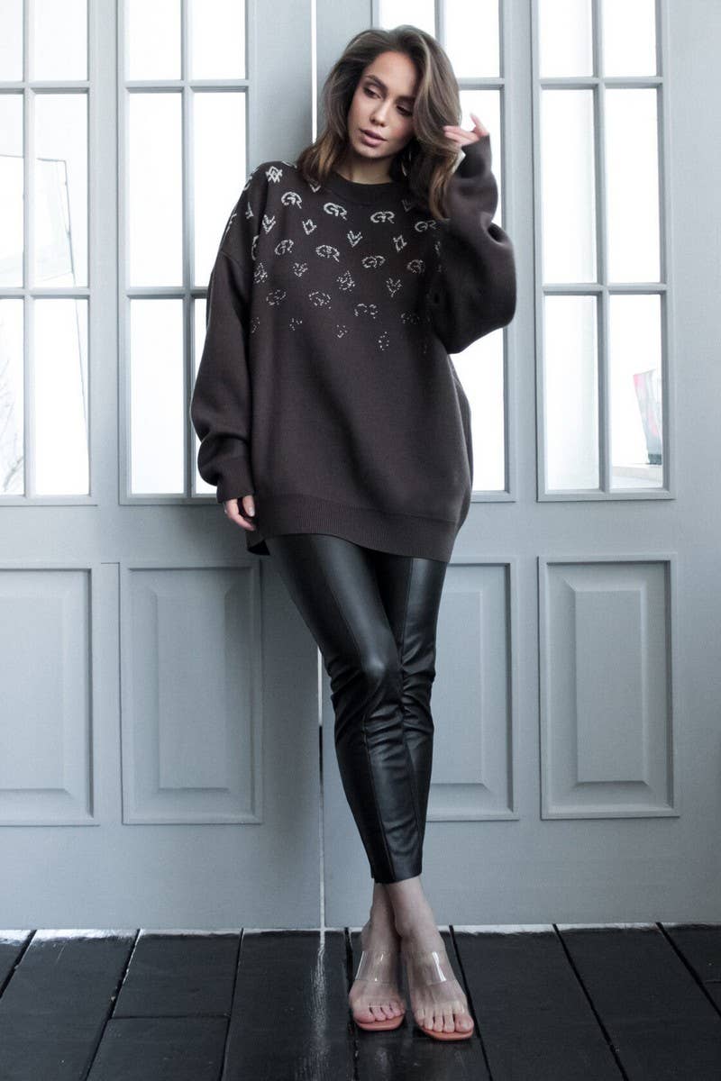 CWOSWL6798_GEOMETRIC LOOSE LONG-SLEEVED KNITTED SWEATER