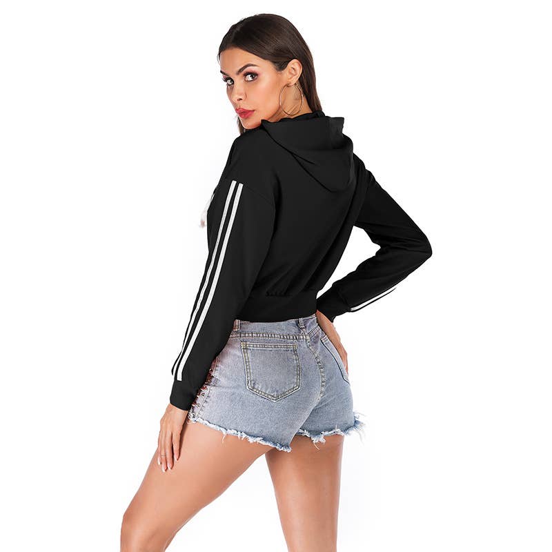 Casual hooded long-sleeved short jacket
