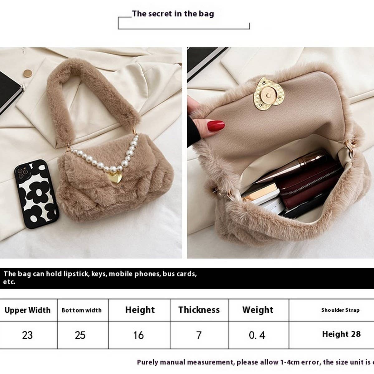 Fluffy Pearl Chain Shoulder Bag Women_CUAB00591
