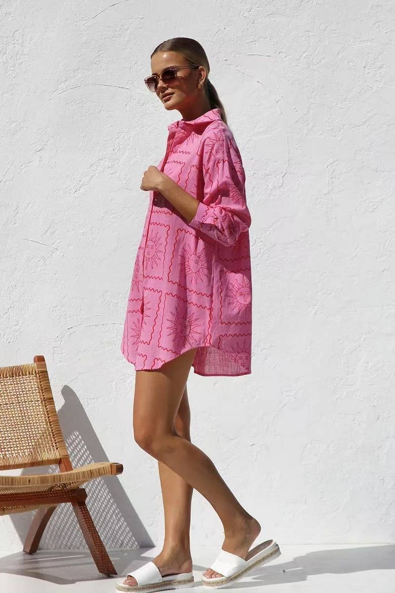 CWDSD8376_PRINTED BUTTON DOWN COLLARED SHIRT DRESS