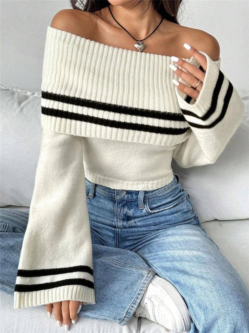 Flared sleeve knitted crop top sweater