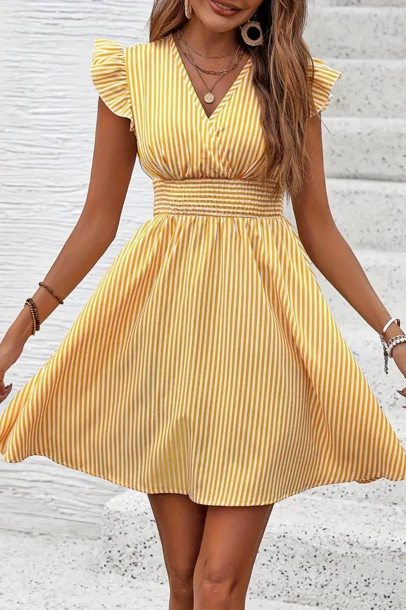 CWDSD8106_SUMMER STRIPED BUTTERFLY SLEEVE DRESS
