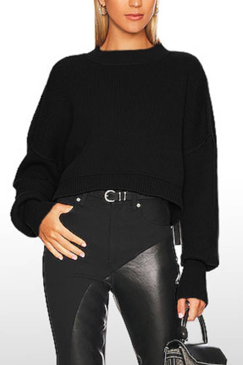 CWOSWL5854_SOLID COLOR CROP SWEATER WITH LONG SLEEVES