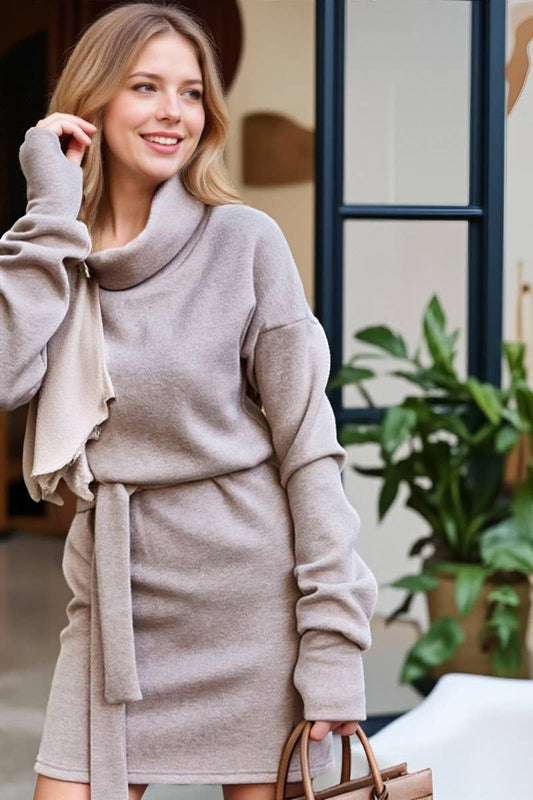 CWDMD01232_HIGH NECK BELTED DRESS WOMEN LONG SLEEVE FALL