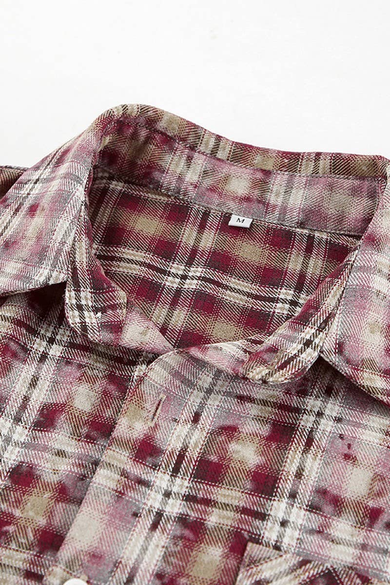 CWTBLL00582_VINTAGE DISTRESSED PLAID LONG-SLEEVED SHIRT