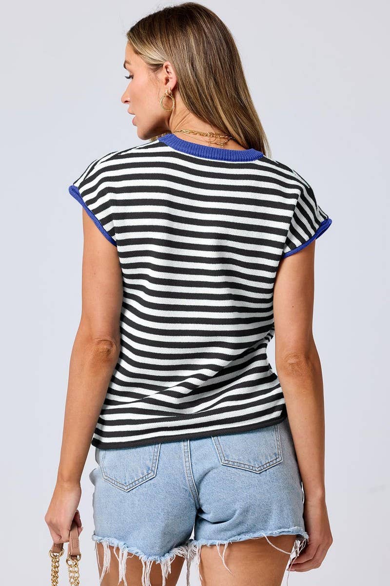 CWOSWS0122_CREW NECK CASUAL STRIPED CONTRAST KNIT TOP
