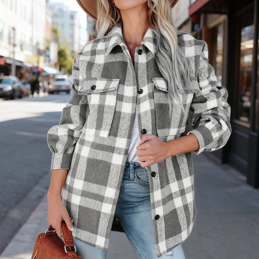 Checkered brushed lapel jacket