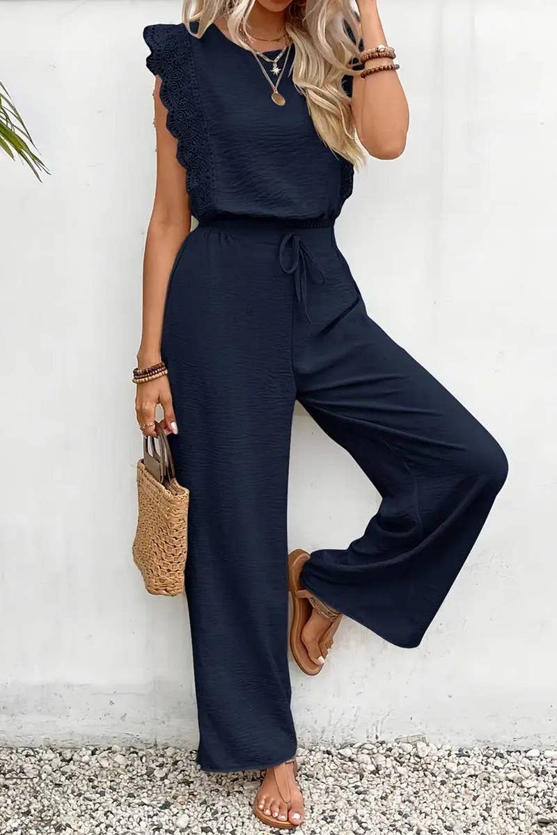 CWSTB2055_LACE TRIM CASUAL FASHION TWO-PIECE SET