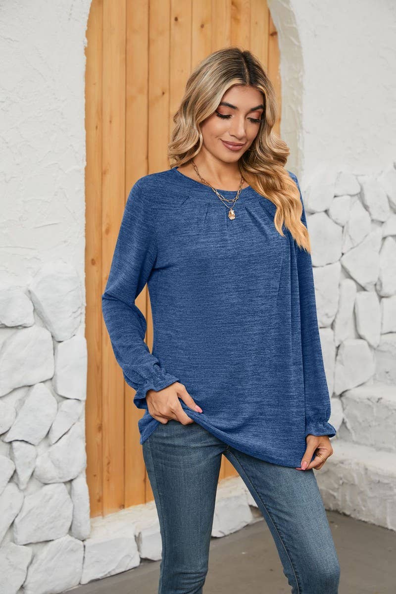 CWTBLL1048_SOLID COLOR LONG SLEEVE ROUND NECK CASUAL TOP