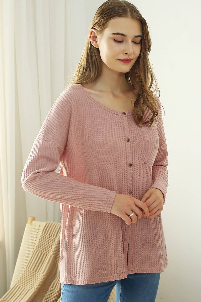 CWTSTL722_R NECK DETAILED BUTTON PULLOVER SWEATER KNIT TOP