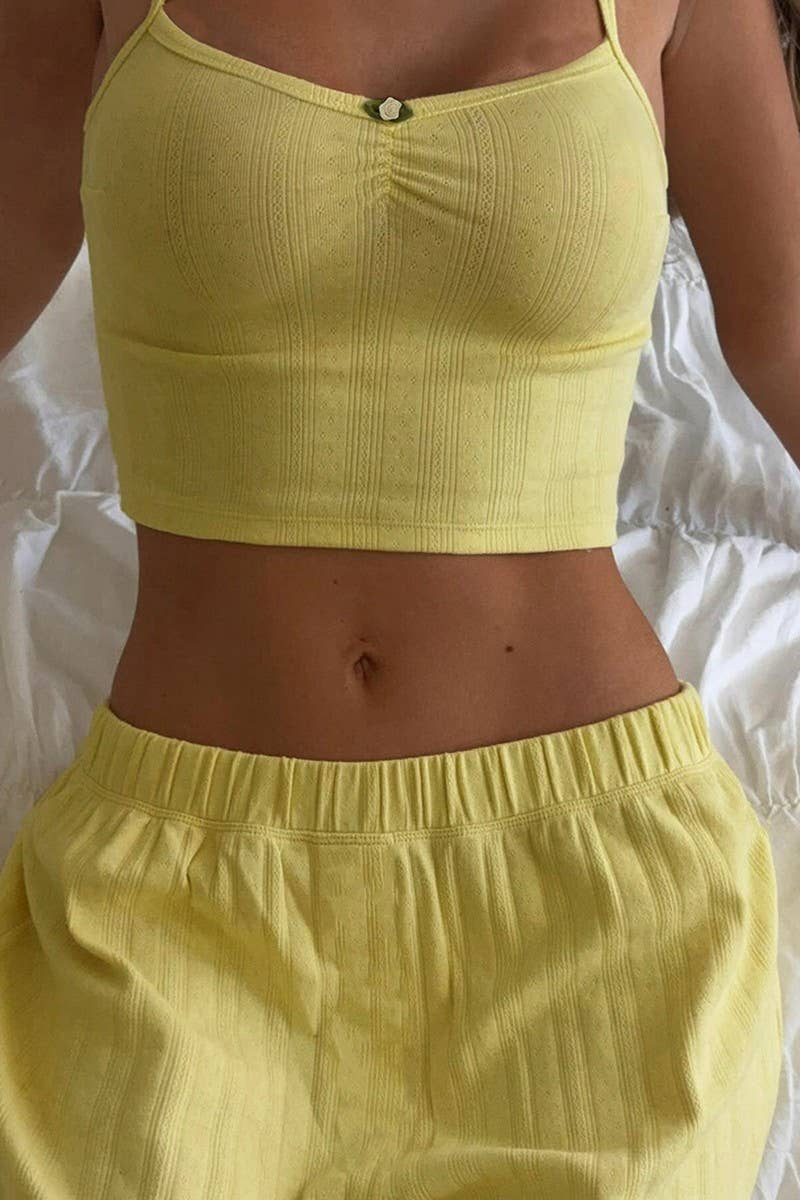 CWSPJ453_KNITTED JACQUARD SUSPENDER PAJAMAS HOME WEAR