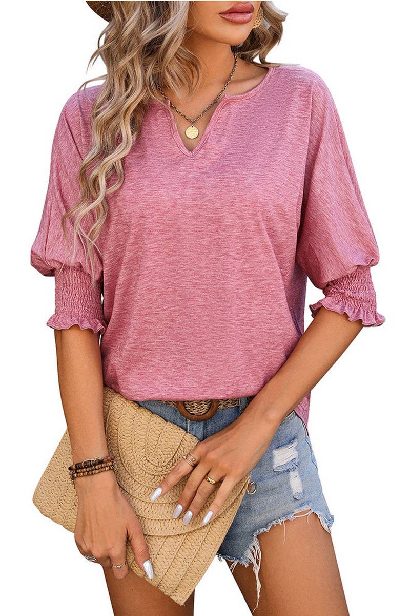 CWTBLS1434_LOOSE V-NECK BAT SLEEVES COLORFUL COTTON T-SHIRT